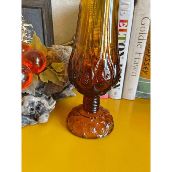 Vintage Kanawa 1960s Amber Mid Century Glass Swung Vase Amber - Picture 2 of 6